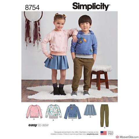 Simplicity Pattern S8754 Children's Pants, Skirt & Sweatshirts