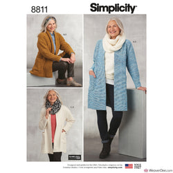 Simplicity Pattern S8811 Misses' Knit Sweater, Scarf & Headband