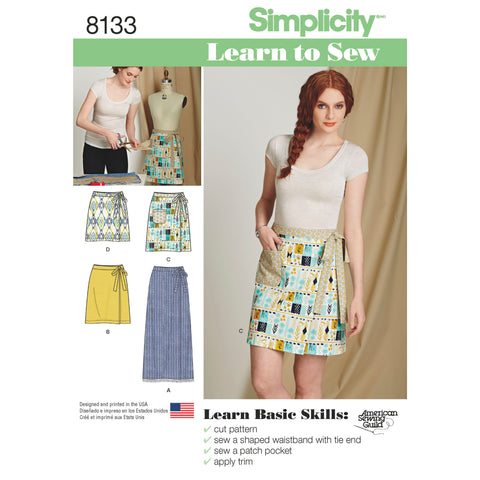 Simplicity Pattern S8133 Misses' Learn to Sew Wrap Skirts