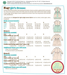 CLEARANCE • KWIK SEW SEWING PATTERN GIRLS' DRESSES k147