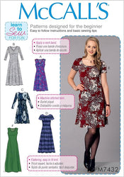 CLEARANCE • McCall's Pattern MISSES' KNIT DRESSES WITH V, CREW OR SCOOP NECKLINES 7432