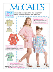 MCCALL'S PATTERN CHILDREN'S/GIRLS' OFF-THE-SHOULDER TOP, DRESS AND ROMPER WITH SLEEVE VARIATIONS 7590