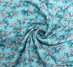 Viscose Fabric -  Botanical Floral - Turquoise