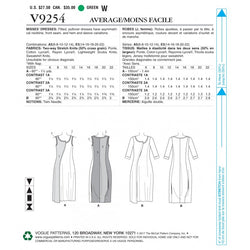 CLEARANCE • VOGUE PATTERN MISSES' PULLOVER DRESSES WITH ASYMMETRICAL FRONT, AND SLEEVE VARIATIONS 9254
