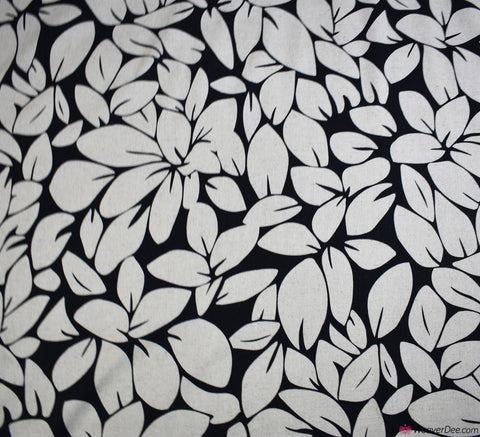 Linen Blend Fabric - Bold Petals Black