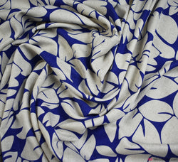 Linen Blend Fabric - Bold Petals Royal Blue