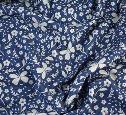 Stretch Denim Chambray Fabric - Butterfly Fields Navy