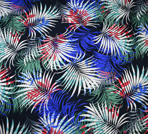 Viscose Fabric - Colourful Palms / Navy Blue