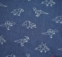 Denim Chambray Fabric - Geometric Dinosaur