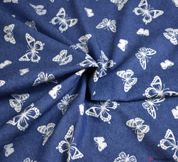 Denim Chambray Fabric - Melodic Butterfly