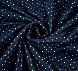 Stretch Denim Chambray Fabric - Pinspot Navy Blue