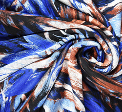 Abstract Leaves Viscose Ponte Roma Fabric - Royal Blue