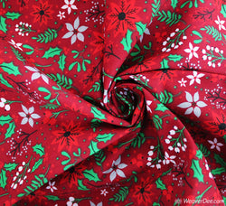 Polycotton Fabric - Christmas Poinsettia Red