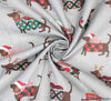 Polycotton Fabric - Christmas Dachshund & Sleigh - Silver