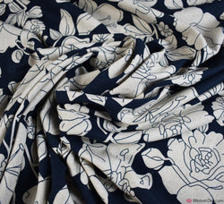 Linen Blend Fabric - Shelley Floral Navy Blue