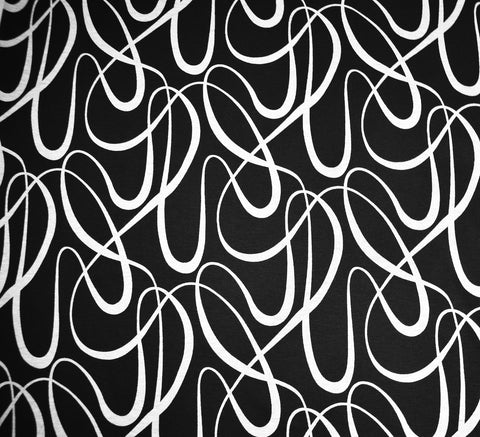Swirly Swiggle Viscose Ponte Roma Fabric - Black