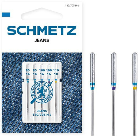 Schmetz Denim / Jeans Machine Needles [Pack of 5] Assorted Sizes 90/14 to 110/18