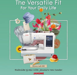 Janome Memory Craft 1000 Sewing & Embroidery Machine Save £140+ Free Hoops worth £120