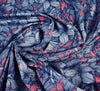 Arty Lilies Ponte Roma Jersey Fabric - Blue / Coral (Double Sided)