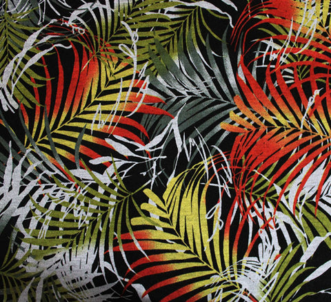 Autumn Leaves Viscose Ponte Roma Fabric - Green / Red