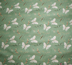 LIMITED STOCK Cotton Jersey Fabric - Watercolour Butterflies Sage