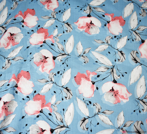Linen Blend Fabric - Cassandra Floral - Blue