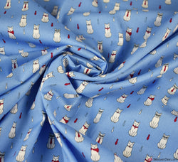 Rose & Hubble Cotton Poplin Fabric - Smart Cats - Blue