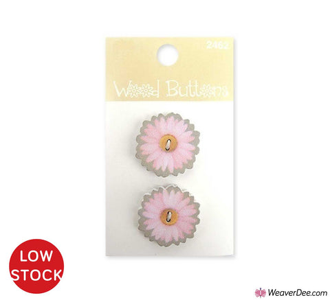 Pink Daisy Small Wood Buttons • Organic Elements