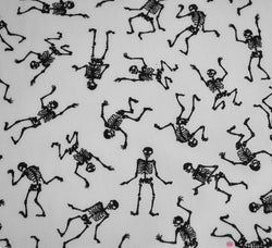 Polycotton Fabric - Dancing Skeletons White