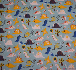 Premier Print Polycotton Fabric - Dino Town Blue