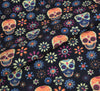 Polycotton Fabric - Floral Skulls Black