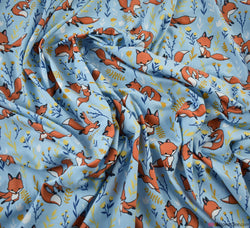 Bushy Tail Fox Cotton Jersey Fabric - Sky Blue