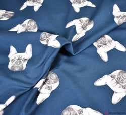 LIMITED STOCK John Louden French Terry Fabric - Digital Print  - French Bulldog Navy Blue