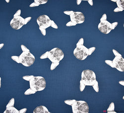 LIMITED STOCK John Louden French Terry Fabric - Digital Print  - French Bulldog Navy Blue