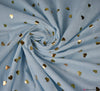 Double Gauze Cotton Fabric - Gold Metallic Hearts - Light Blue