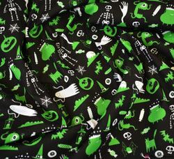 Polycotton Fabric - Halloween Ghost Party Green
