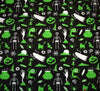 Polycotton Fabric - Halloween Ghost Party Green