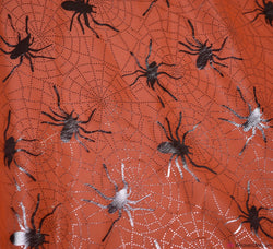 Halloween Foil Fabric - Orange / Silver Spider Web