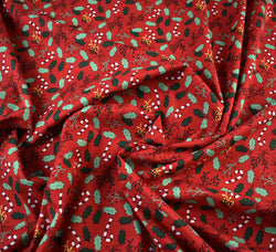 Cotton Fabric - Christmas Holly & Canes Red
