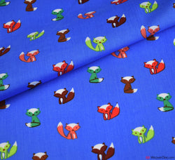 Little Fox Poplin Cotton Poplin Fabric - Blue