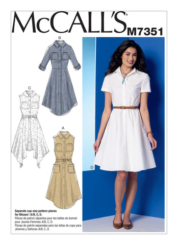 McCall's - M7351 Misses' Shirtdresses with Pockets & Belt - WeaverDee.com Sewing & Crafts - 1