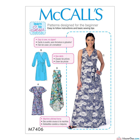 McCall's - M7406 Misses' Wrap Dresses & Belt - WeaverDee.com Sewing & Crafts - 1