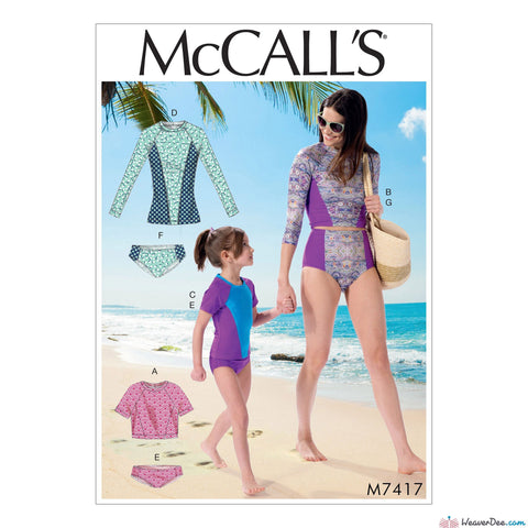 McCall's - M7417 Misses'/Girls' Raglan Sleeve Rash Guards & Bikini Bottoms - WeaverDee.com Sewing & Crafts - 1