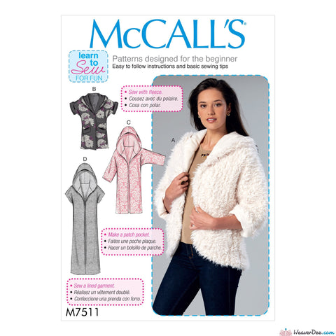 McCall's - M7511 Misses' Open-Front Jackets with Shawl Collar & Hood - WeaverDee.com Sewing & Crafts - 1