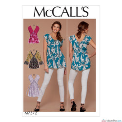 McCall's Pattern M7572 Misses' V-Neck, Gathered Tops with Sleeve & Tie Variations