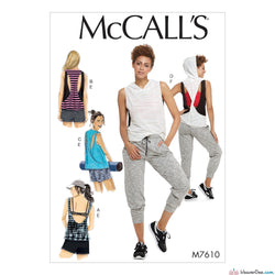 McCall's Pattern M7610 Misses' Pullover Tops with Back Variations & Pull-On Shorts & Pants with Elastic Waist