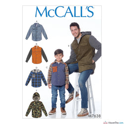 McCall's Pattern M7638 Men's & Boys' Lined Button-Front Jackets with Hood Options