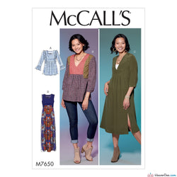 McCall's Pattern M7650 Misses' V-Neck or Square-Neck Top, Tunic, and Dresses