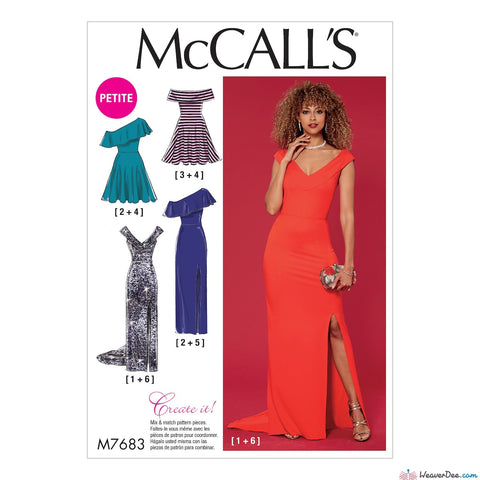 McCall's Pattern M7683 Misses'/Miss Petite Dresses with Shoulder & Skirt Variations