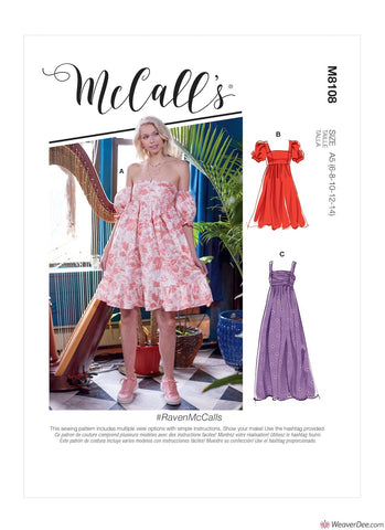 McCall's Pattern M8108 Misses' Empire Seam Gathered Dresses In Various Lengths, Necklines & Straps #RavenMcCalls